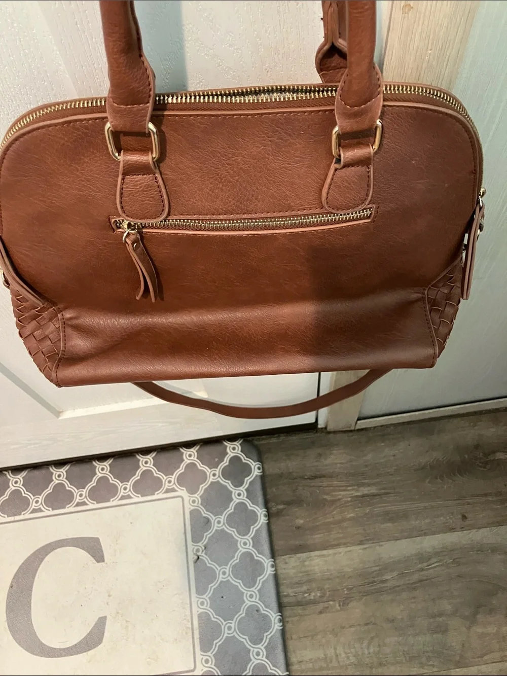 Miztique Brown Woven Front Satchel with Detachable Strap